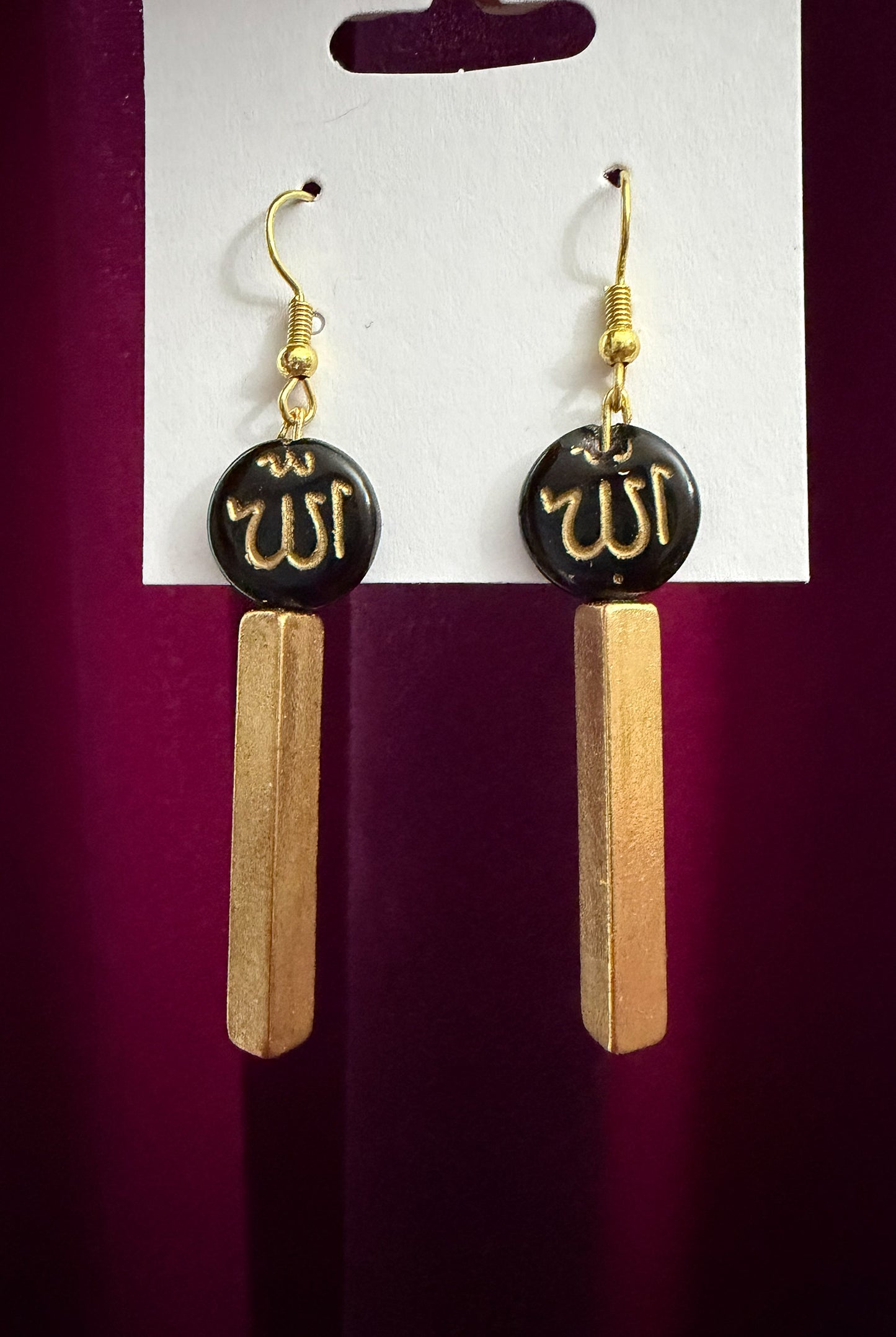 Handmade Allah Calligraphy Drop Earrings