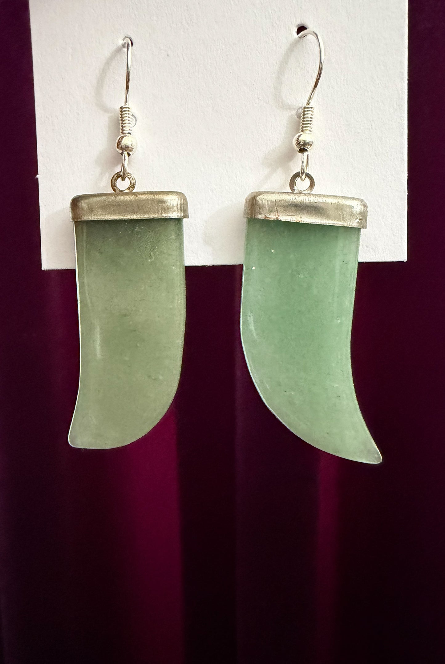 Minimalist Sage Green Stone Tusk Earrings