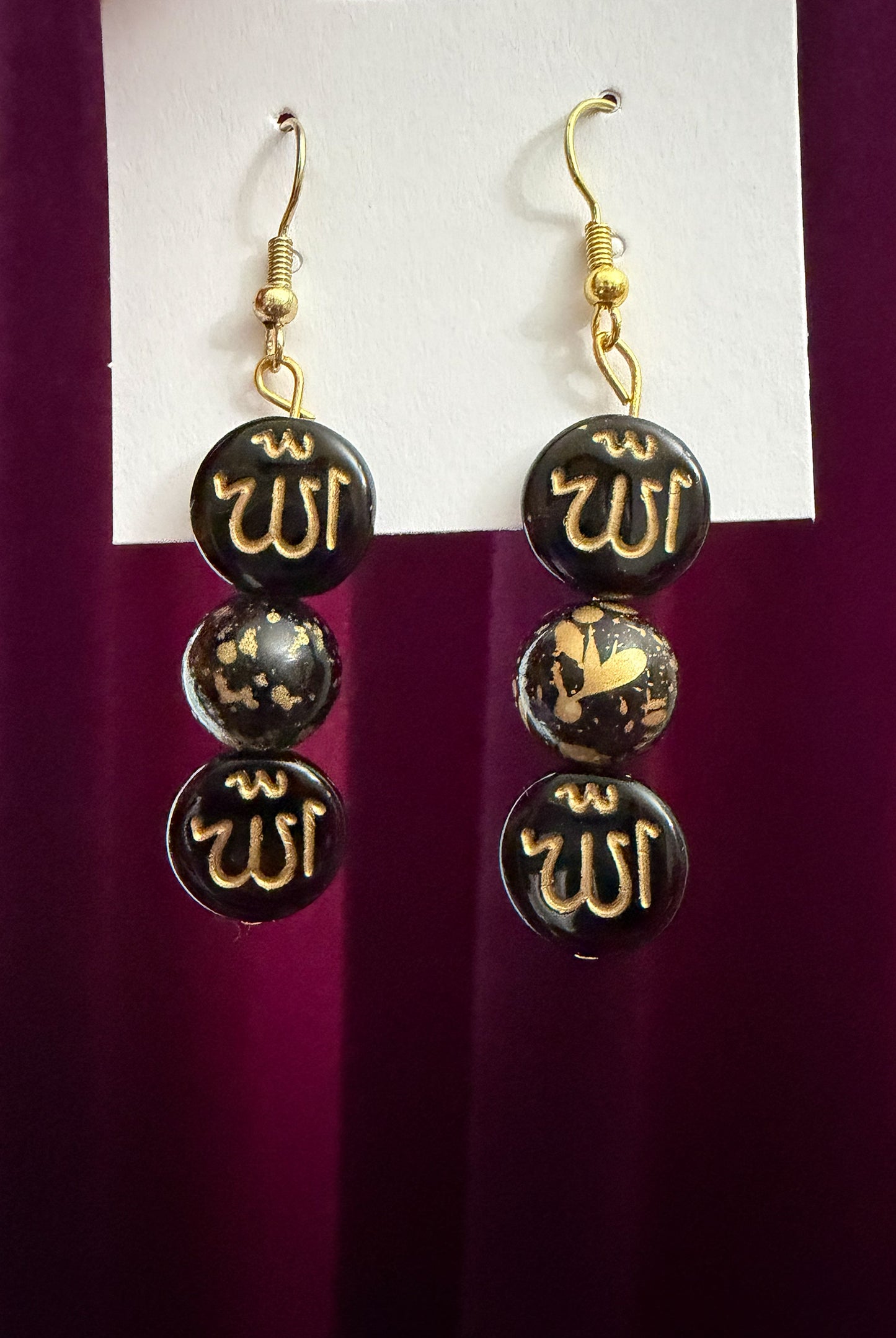 Black and Gold Allah Beaded Earrings