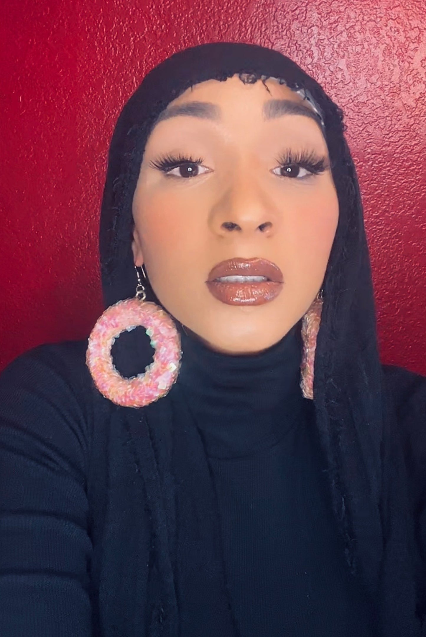 Artisanal Iridescent Pink Statement Hoops