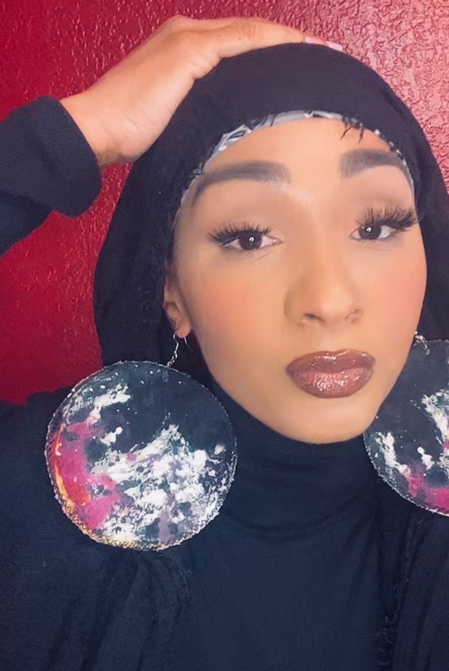 Galaxy Print Round Fabric Drop Earrings