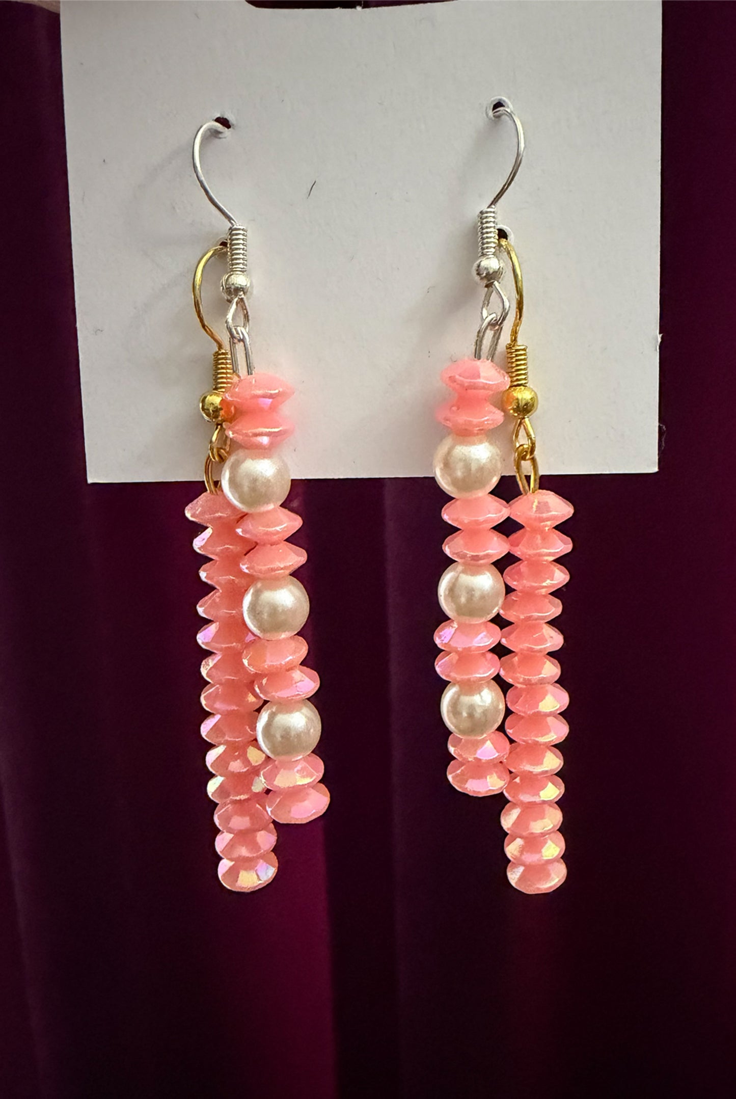 Blush Bead & Pearl Linear Drop Earrings