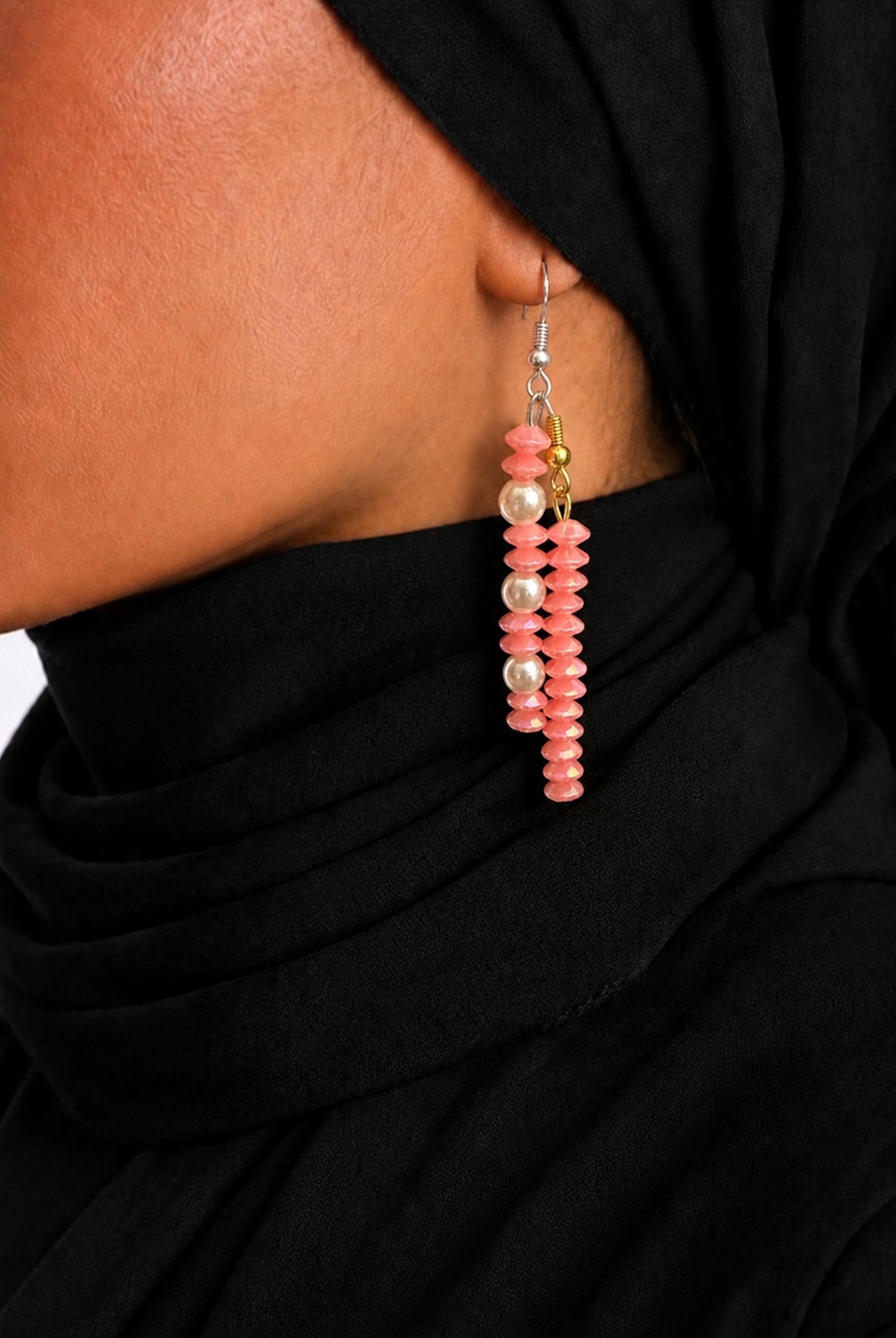 Blush Bead & Pearl Linear Drop Earrings