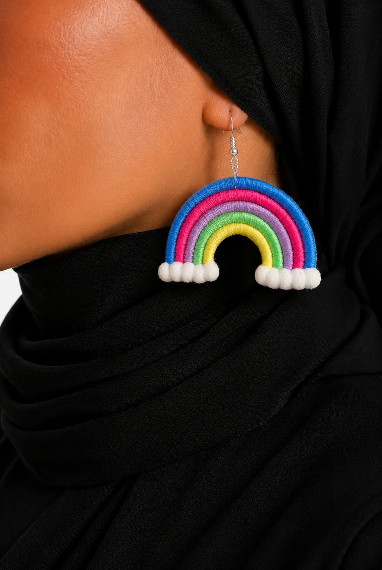 Whimsical Rainbow Fiber Art Statement Earrings