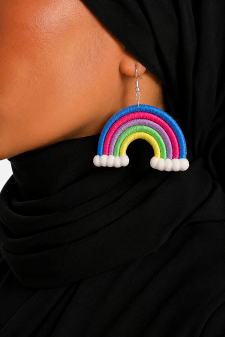 Whimsical Rainbow Fiber Art Statement Earrings