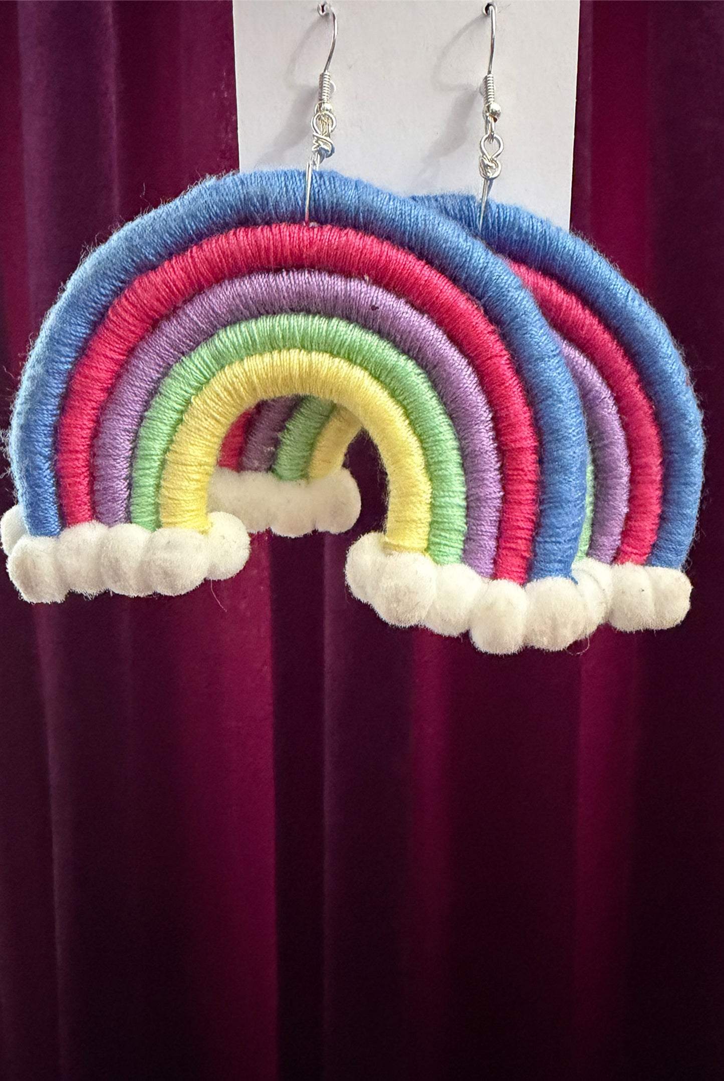 Whimsical Rainbow Fiber Art Statement Earrings