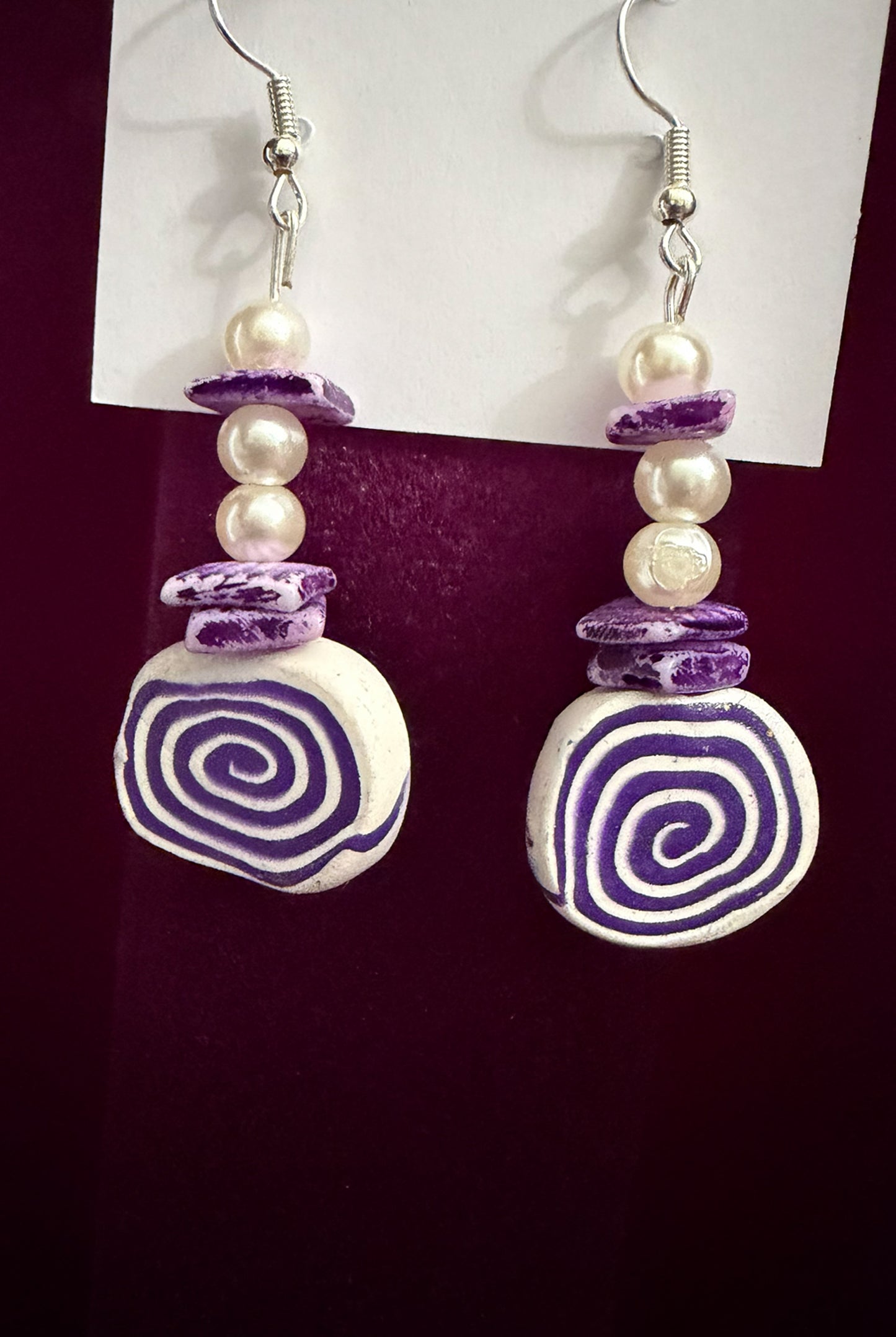 Artisan Geometric Purple Spiral Drop Earrings