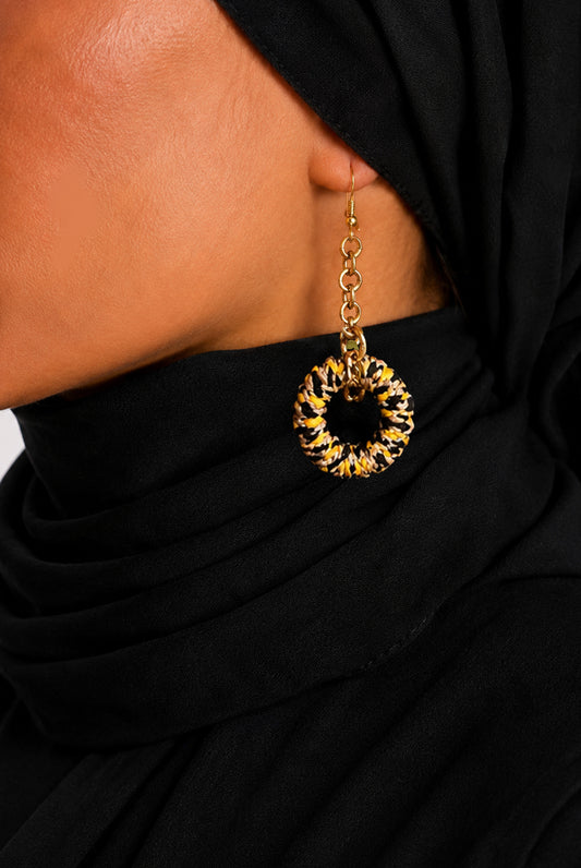 Modern Gold Chain & Woven Hoop Statement Earrings