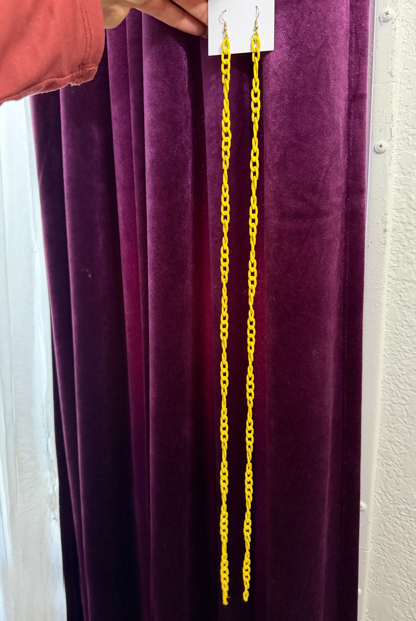 Vibrant Yellow Linear Chain Drop Earrings