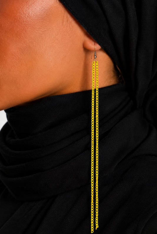Vibrant Yellow Linear Chain Drop Earrings