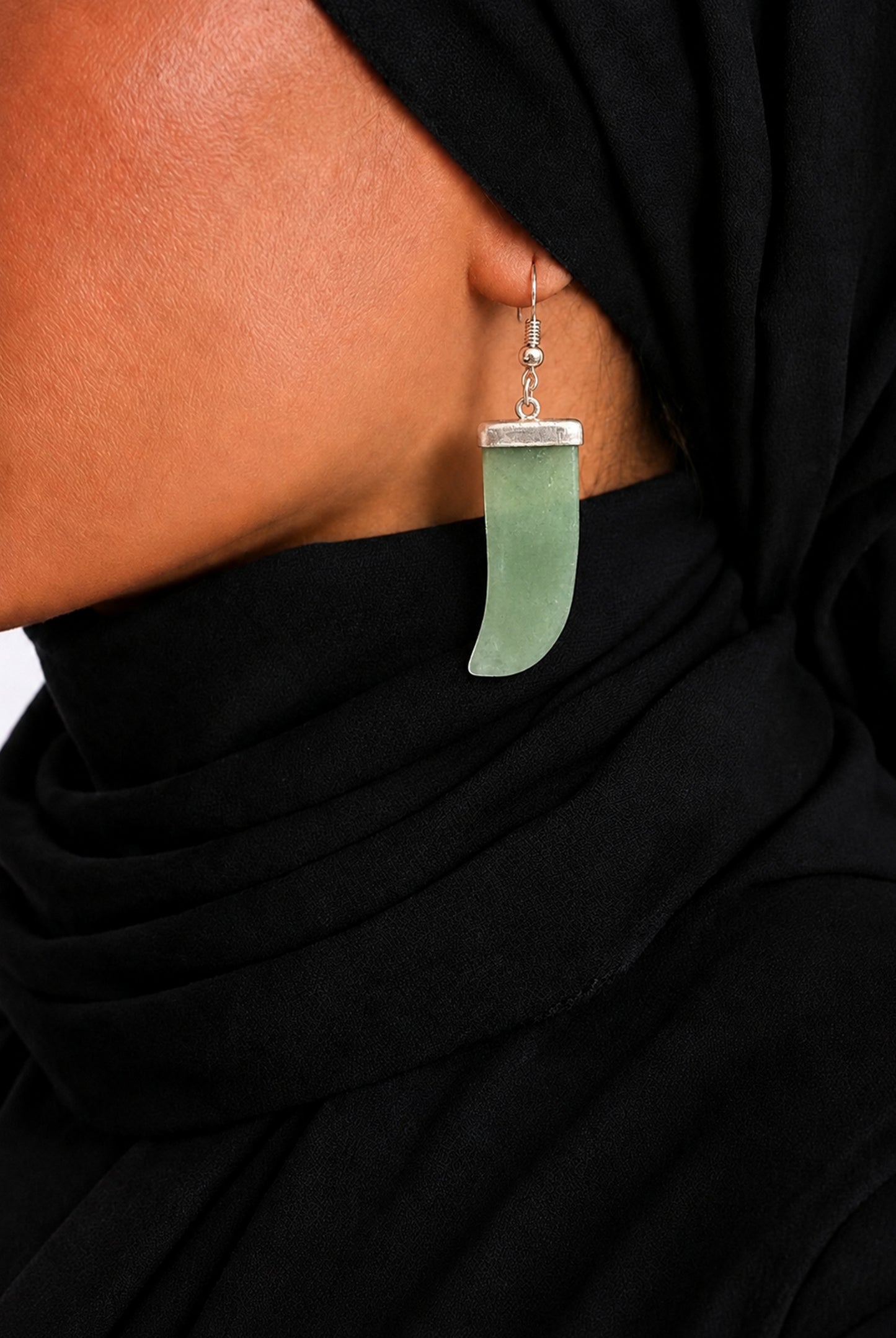 Minimalist Sage Green Stone Tusk Earrings