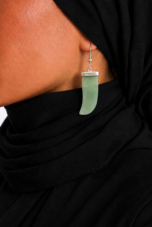 Minimalist Sage Green Stone Tusk Earrings