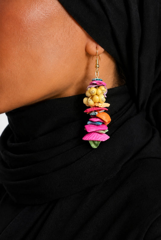 Coastal Brights Layered Shell Statement Earrings