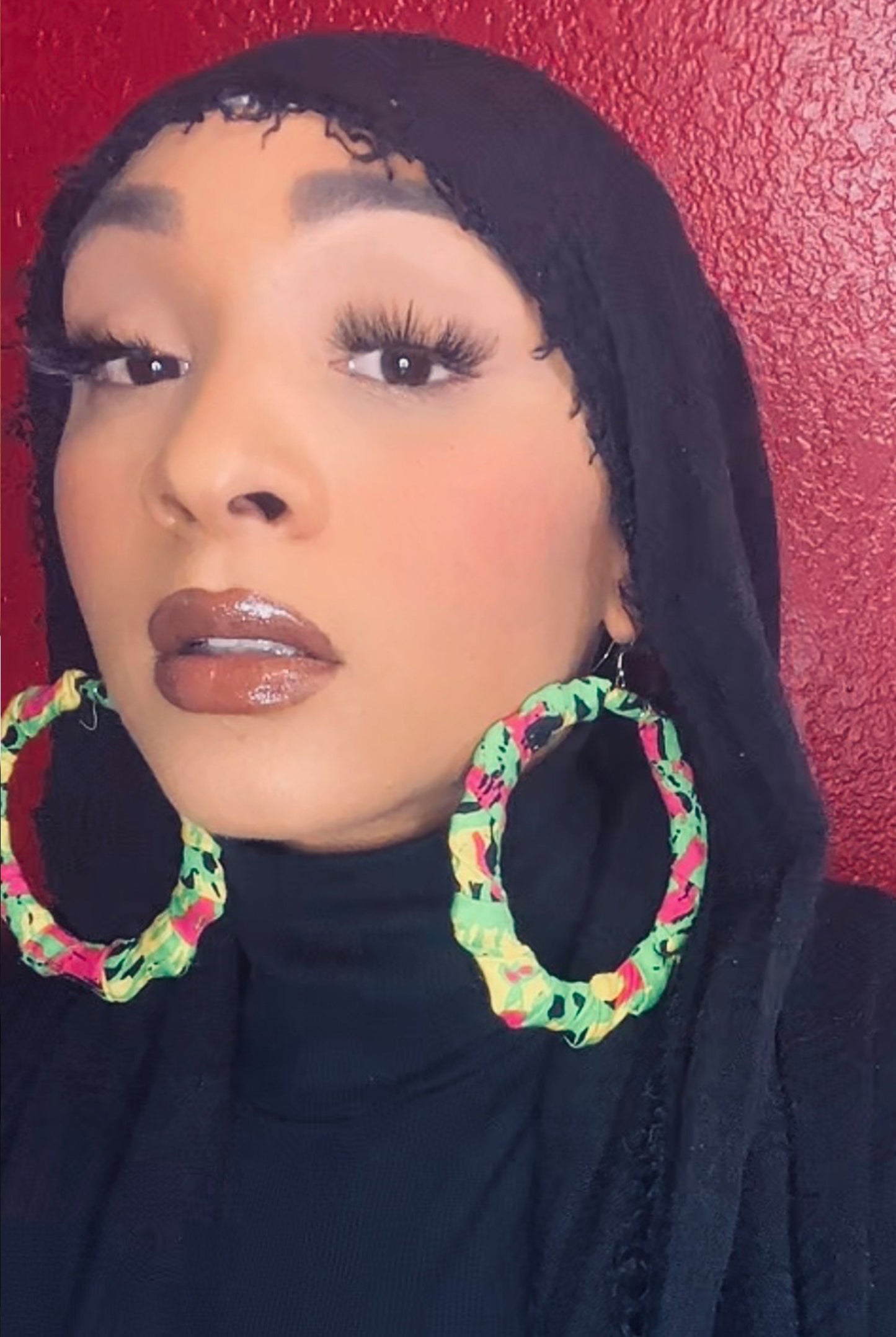Vibrant Green Fabric Wrapped Hoop Earrings
