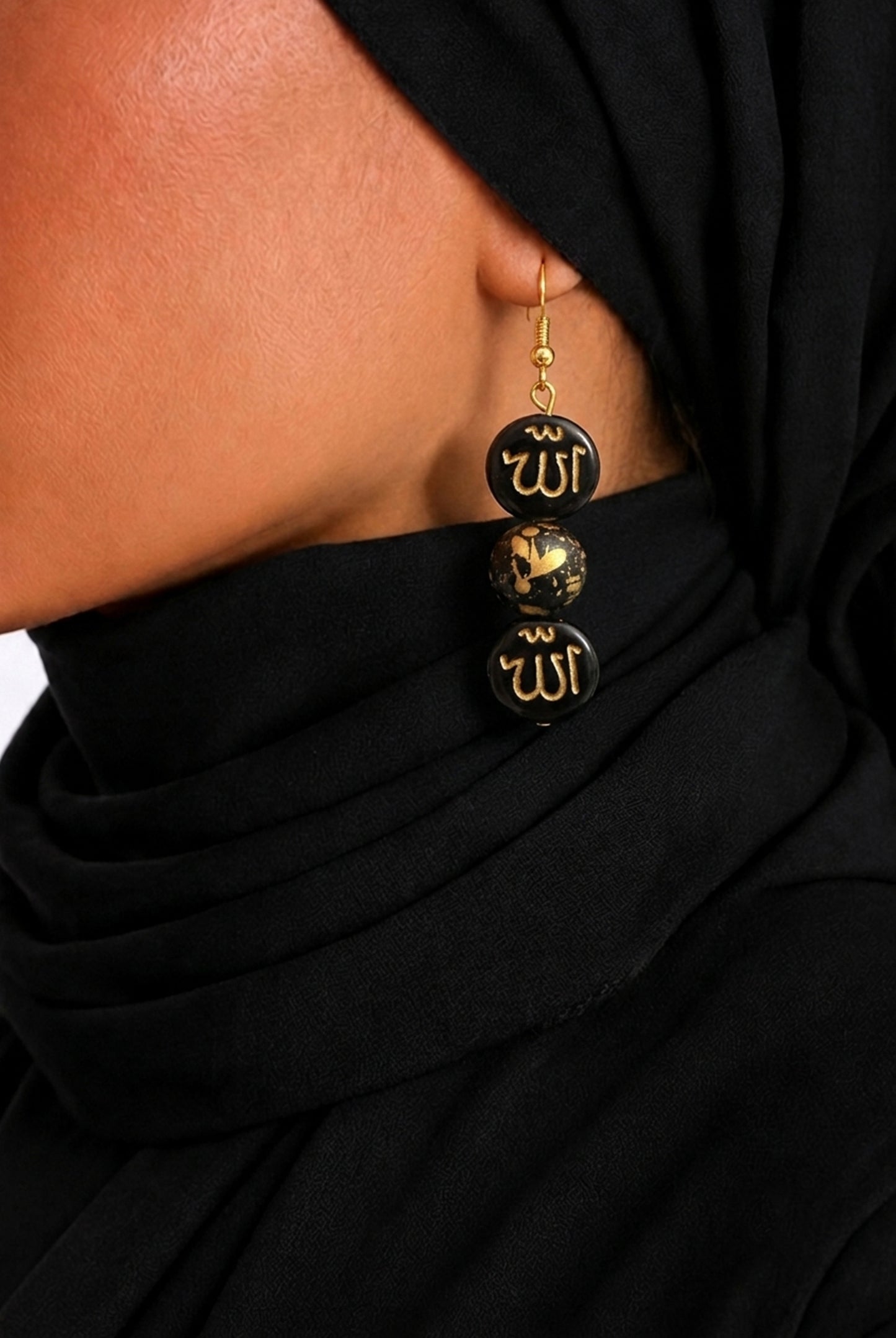 Black and Gold Allah Beaded Earrings