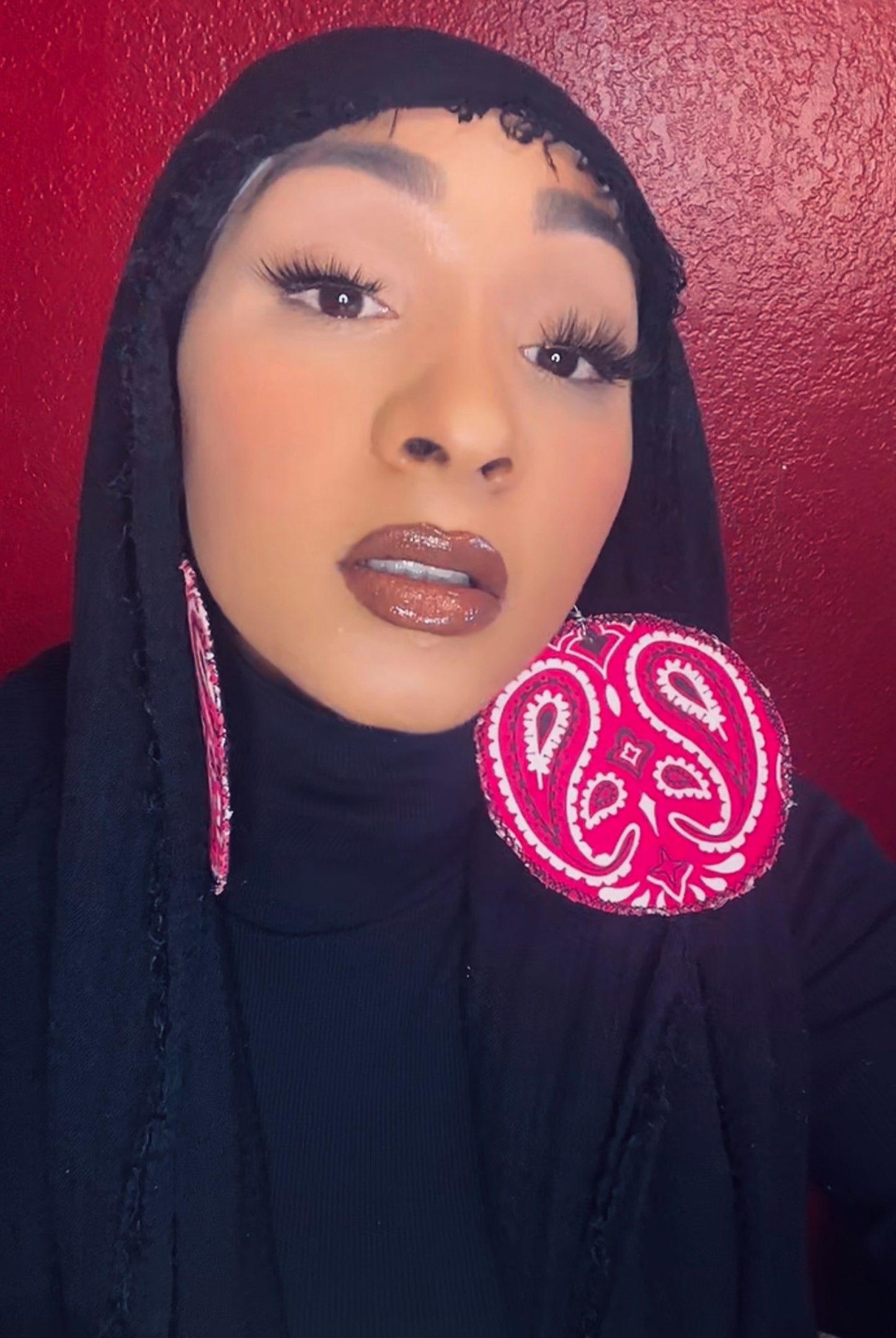 Hot Pink Bandana Print Fabric Disc Earrings