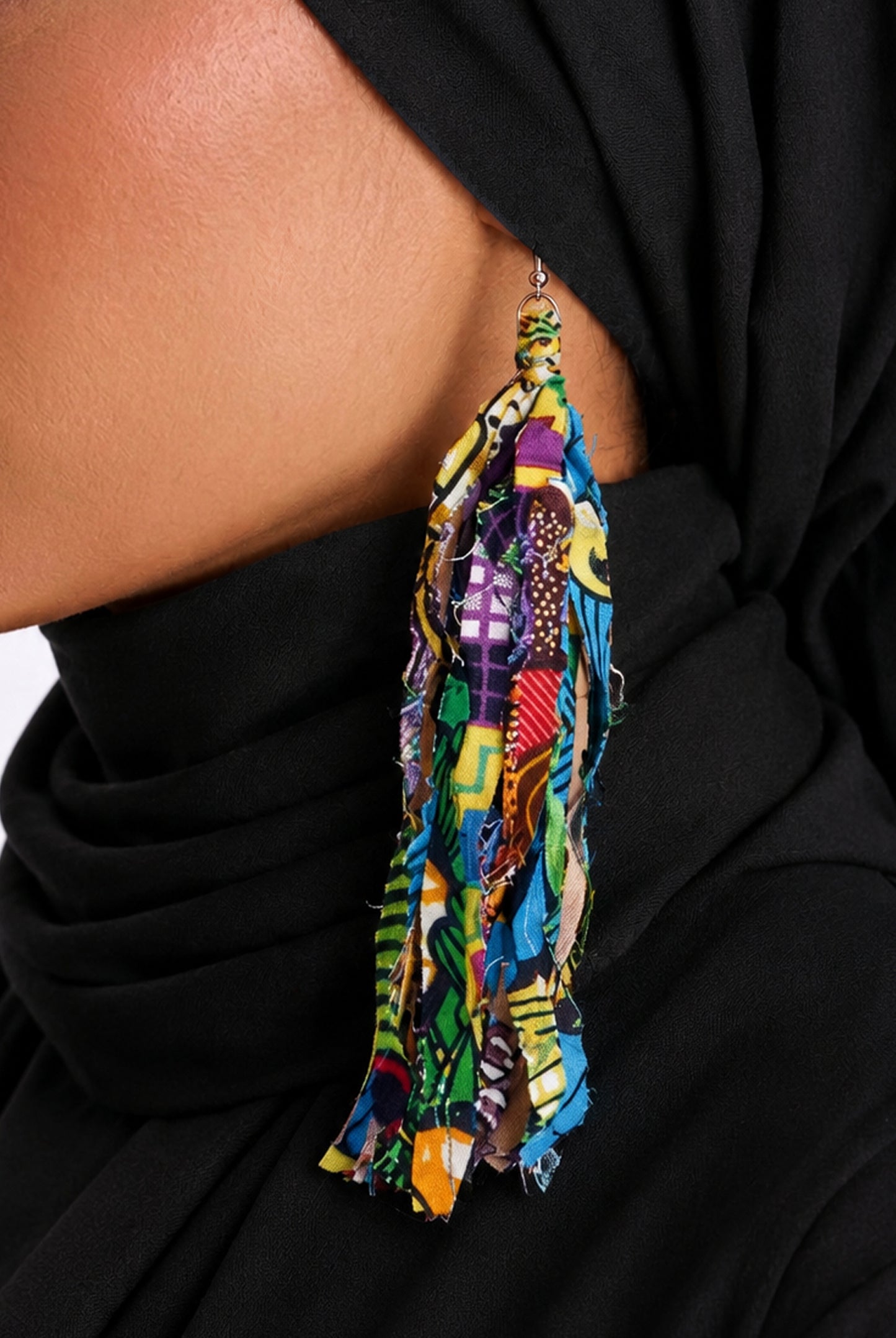 Bohemian Patchwork Tassel Drop Earrings