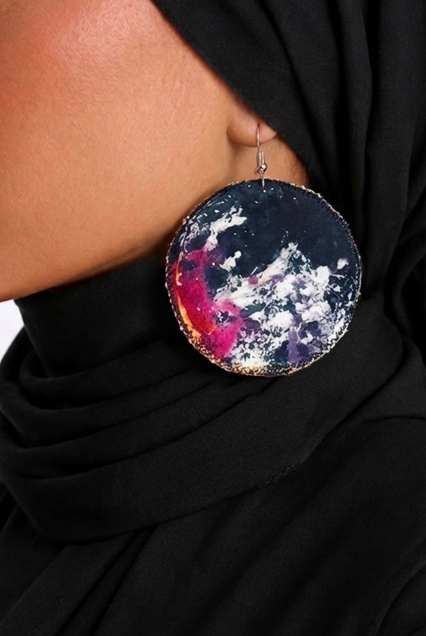 Galaxy Print Round Fabric Drop Earrings