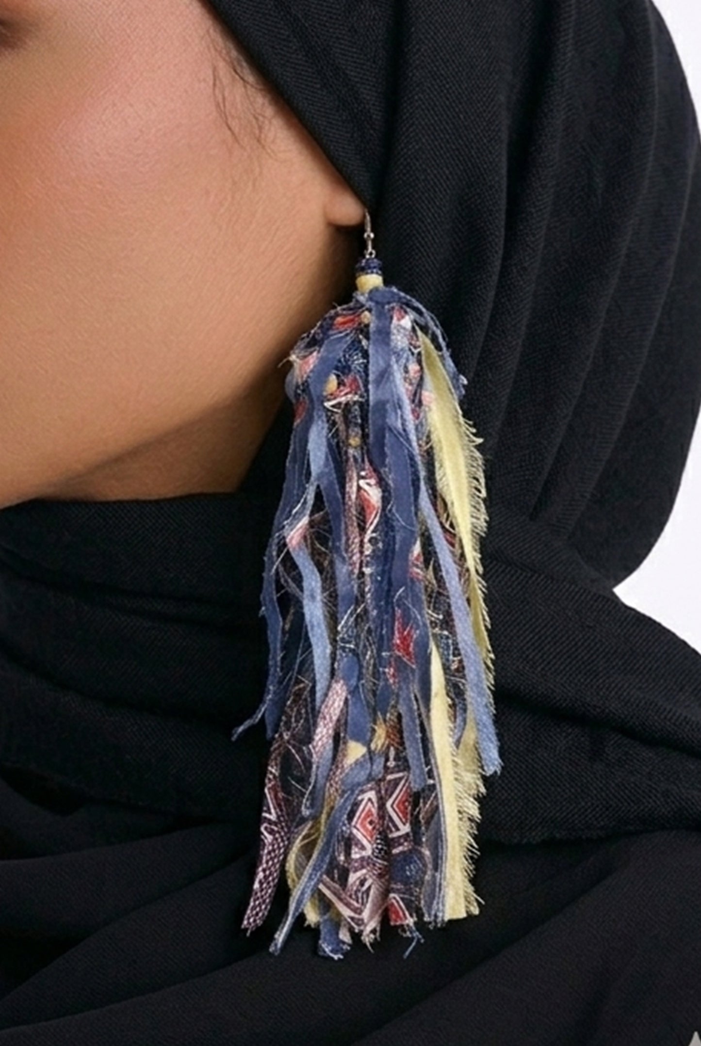 Indigo Blue & Pale Yellow Boho Tassels