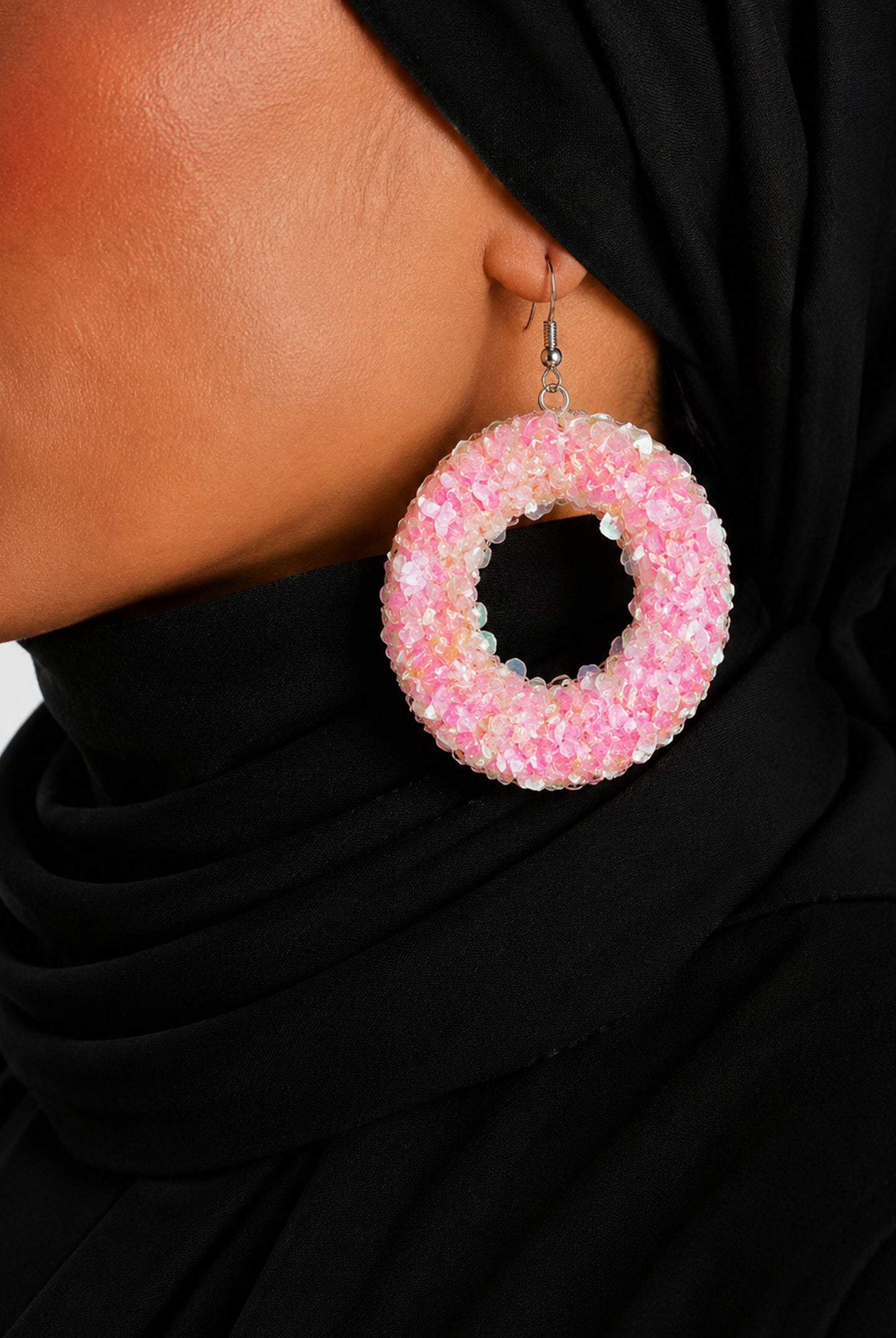 Artisanal Iridescent Pink Statement Hoops