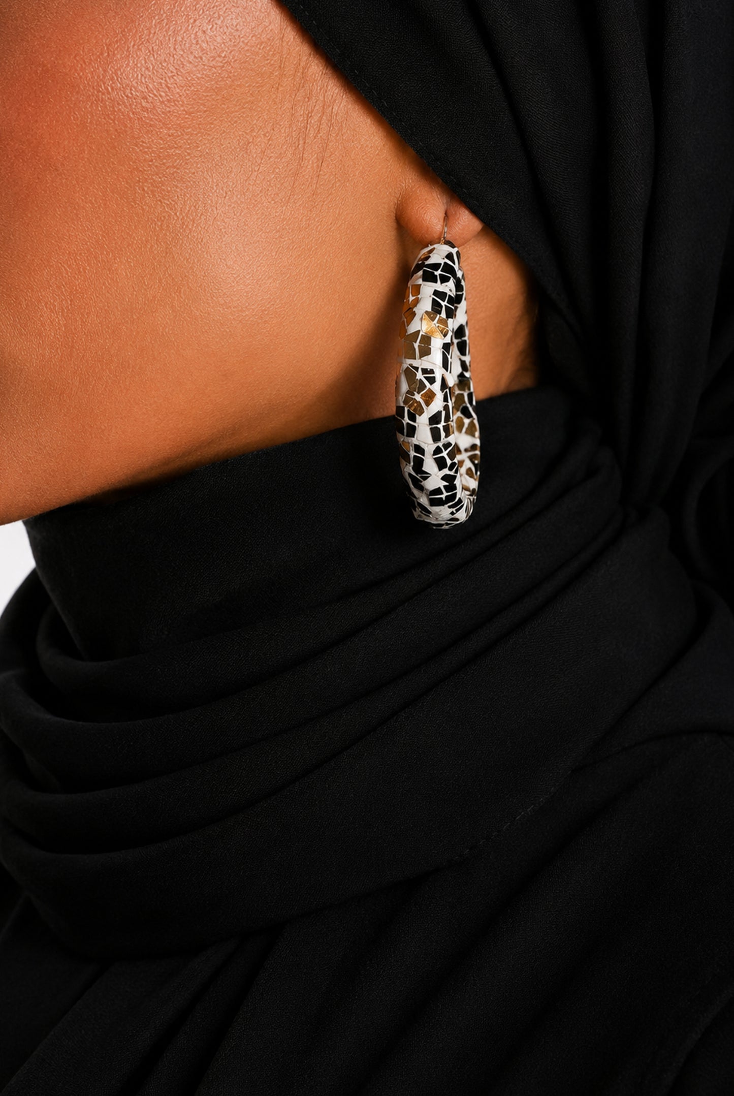 The Onyx & Gold Mosaic Hoops
