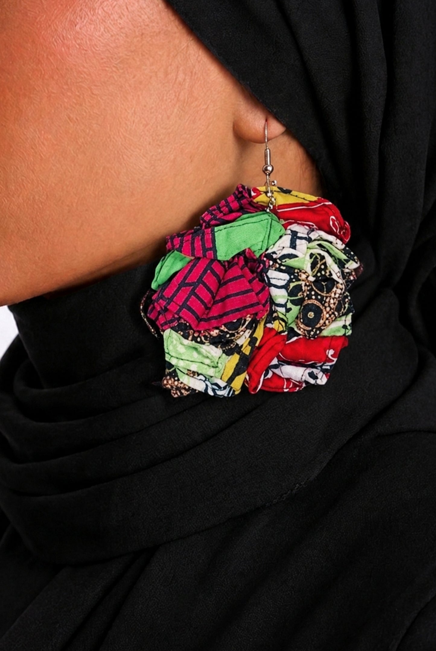 Handmade African Print Fabric Statement Drop Earrings