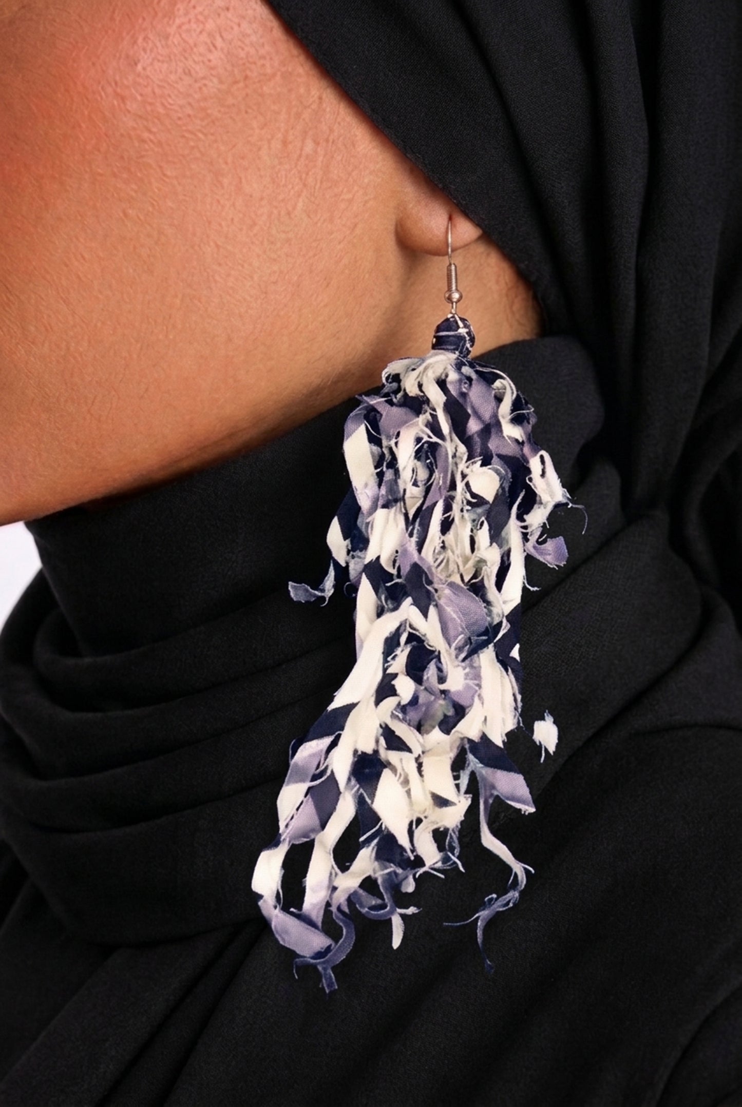 Handmade Fabric Tassel Drop Earrings