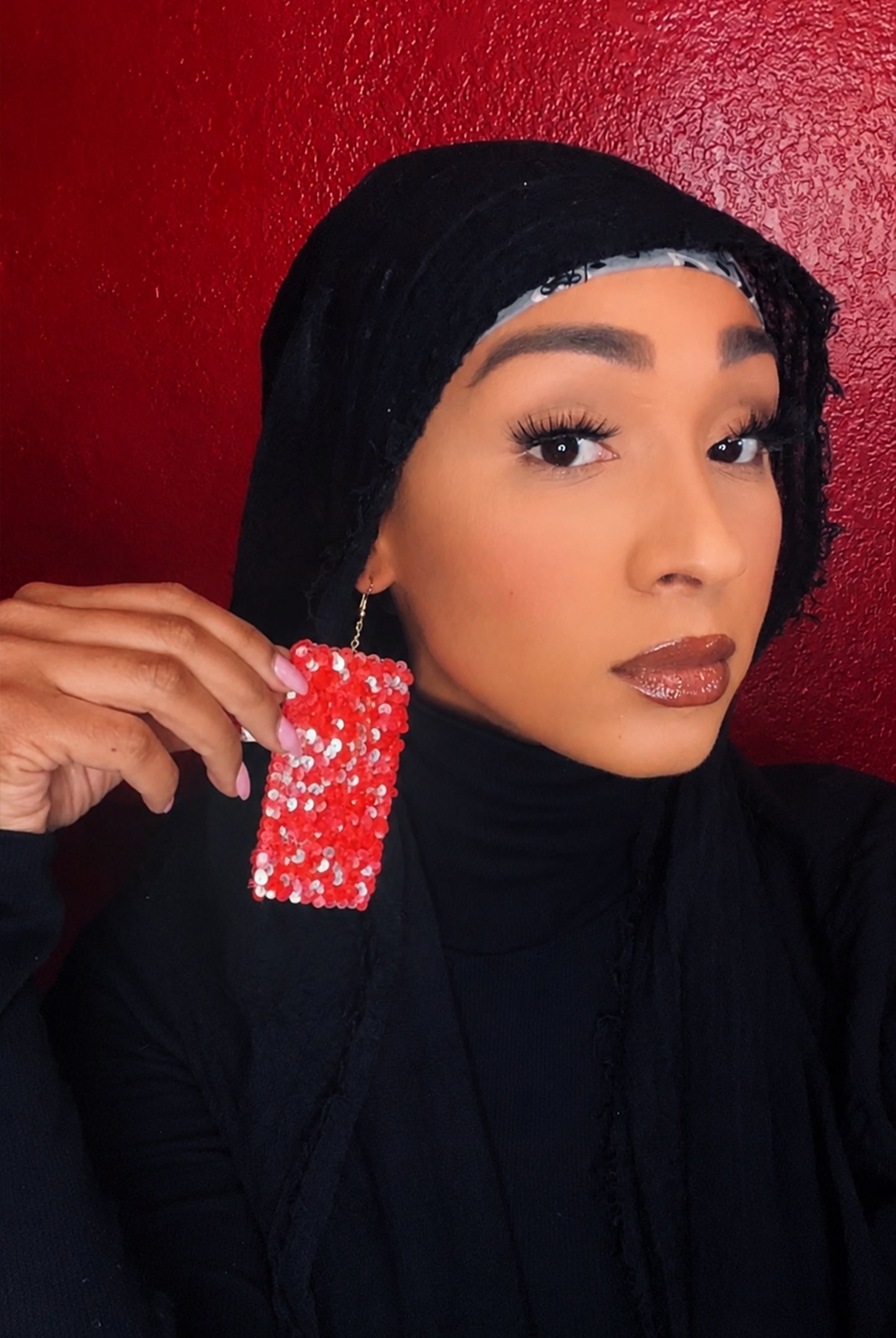 The Crimson Sequin Drop Earrings