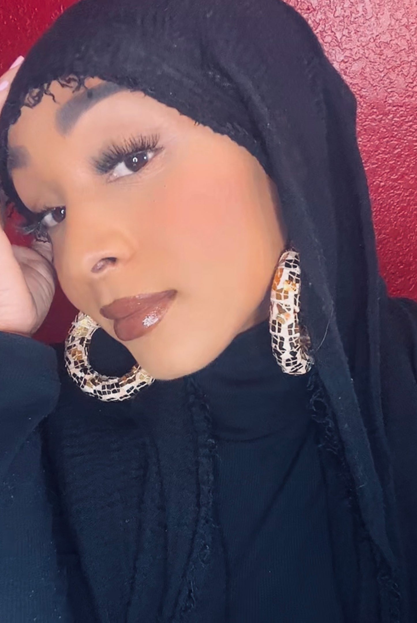 The Onyx & Gold Mosaic Hoops