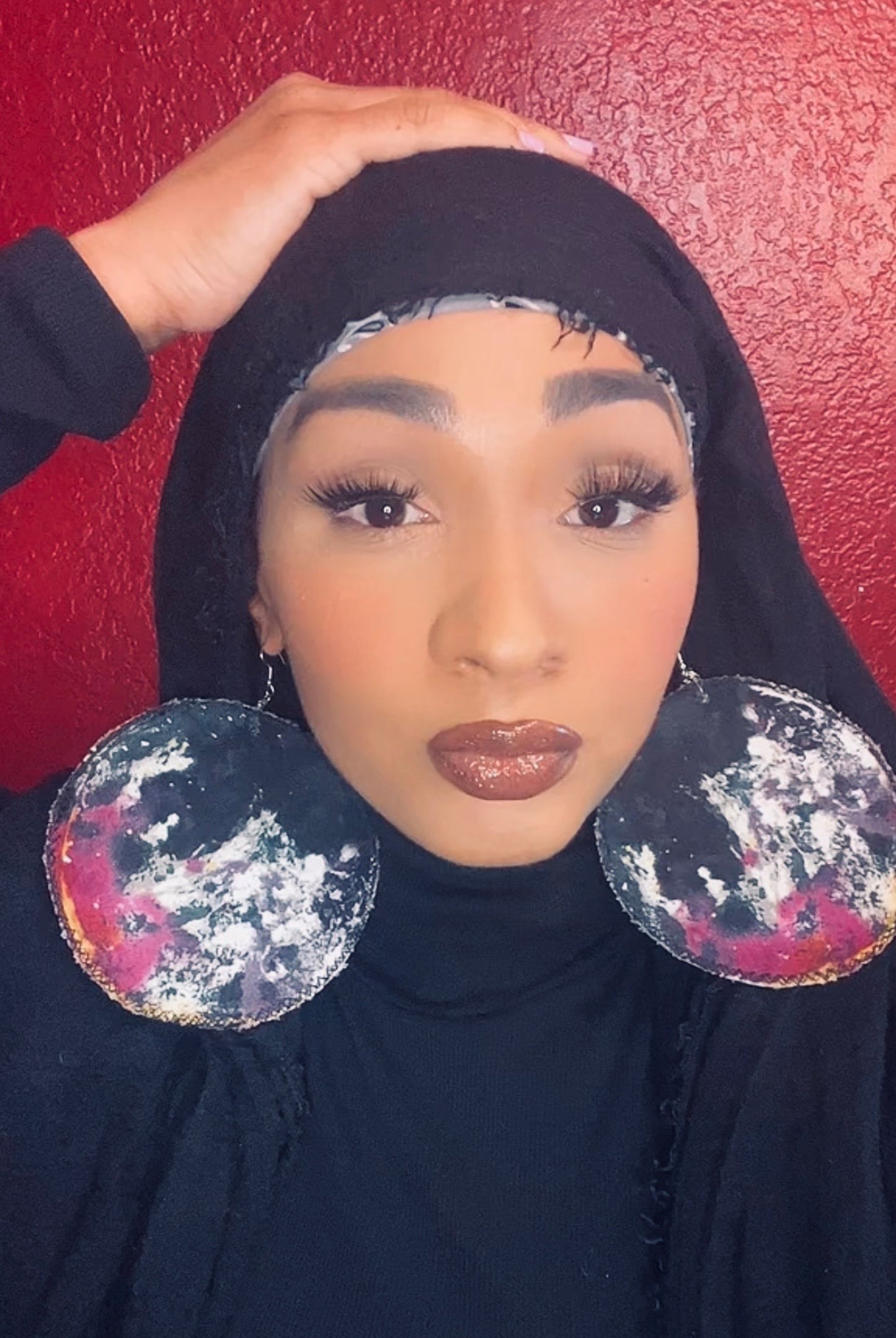 Galaxy Print Round Fabric Drop Earrings